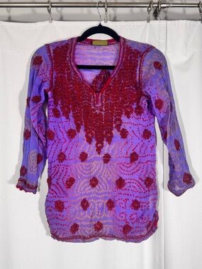 Serrahna Purple Sheer Embroidered Blouse